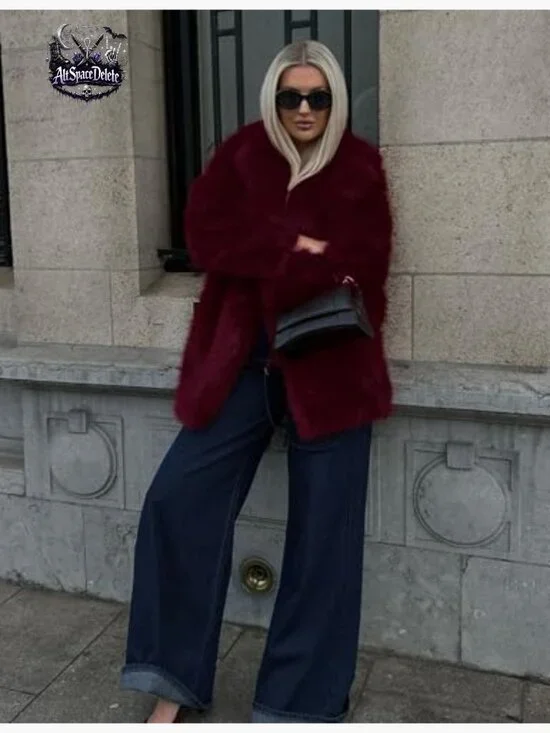 Faux Fur Coat Mid Length Plush Winter Jacket Women's Outerwear - Picture 2 of 7